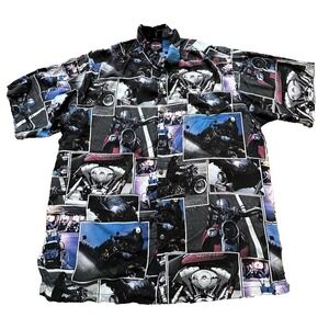 Harley Davidson Mens Button Up Short Sleeve Dress Shirt Size Large Motor Cycles.